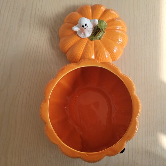 Halloween 3D Ceramic Pumpkin Black Cat Ghost Candy Cookie Canister Jar With Lid - Picture 5 of 16